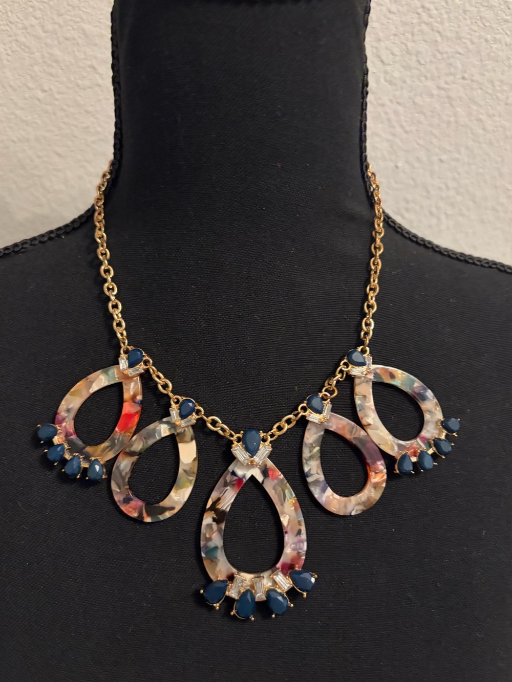 Teardrop Statement Necklace with Navy Accents Resin /multicolor
